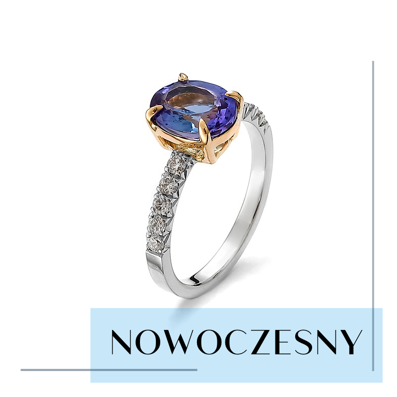 ZŁOTY PIERŚCIONEK Z TANZANITEM I DIAMENTAMI